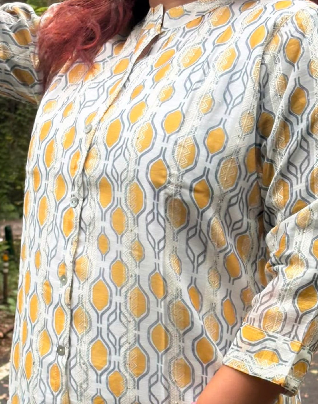 Khwaabh Ivory & Mustard Geometric Printed Straight Kurti