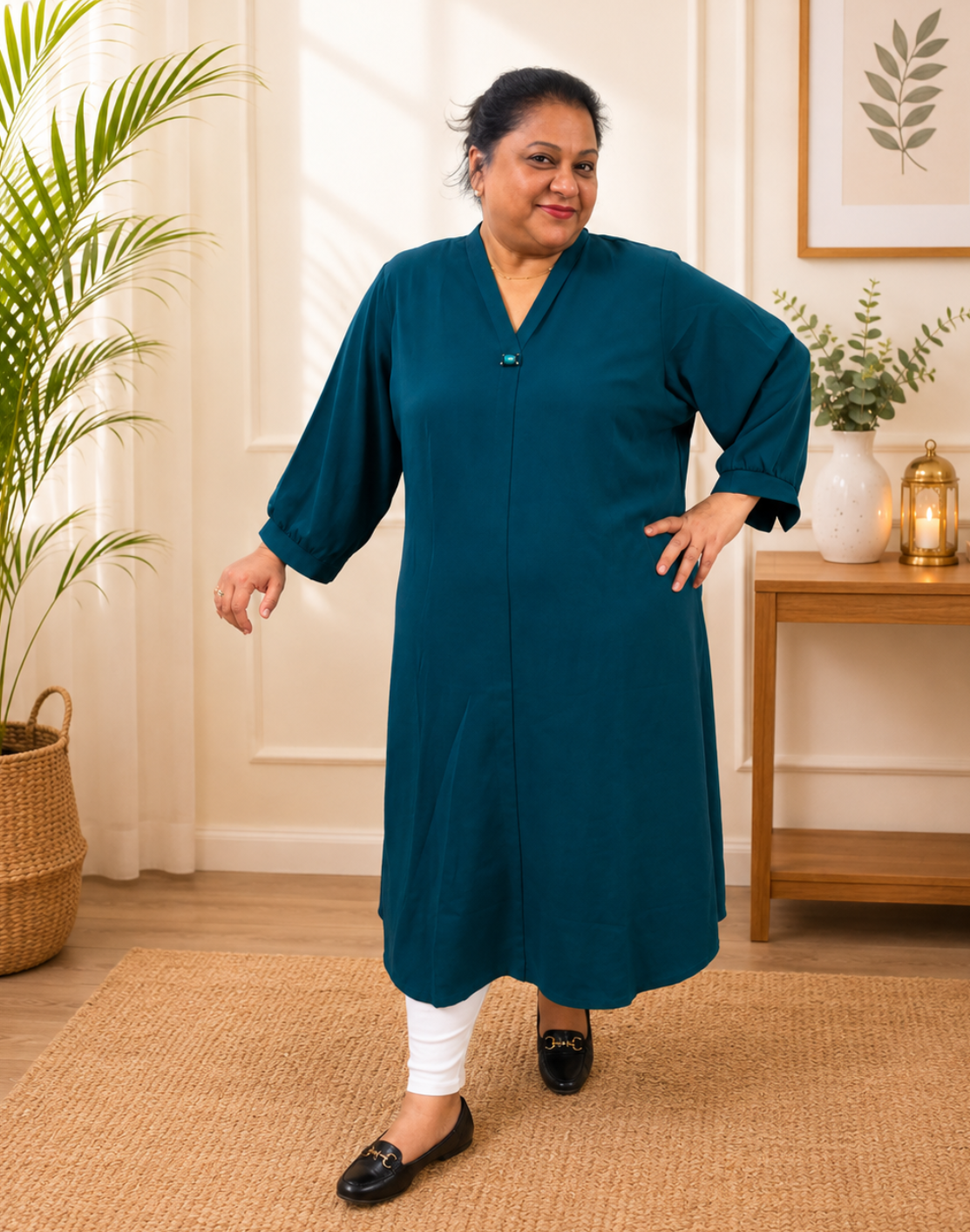 Khwaabh Teal Grace Solid Flare Kurta