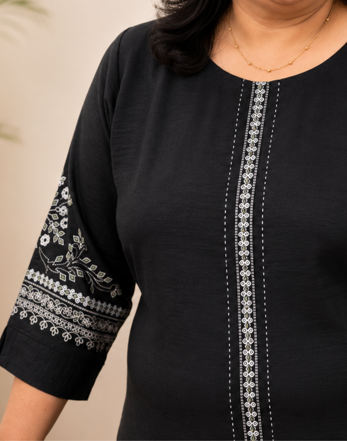 Khwaabh Black Grace Printed Straight Kurta