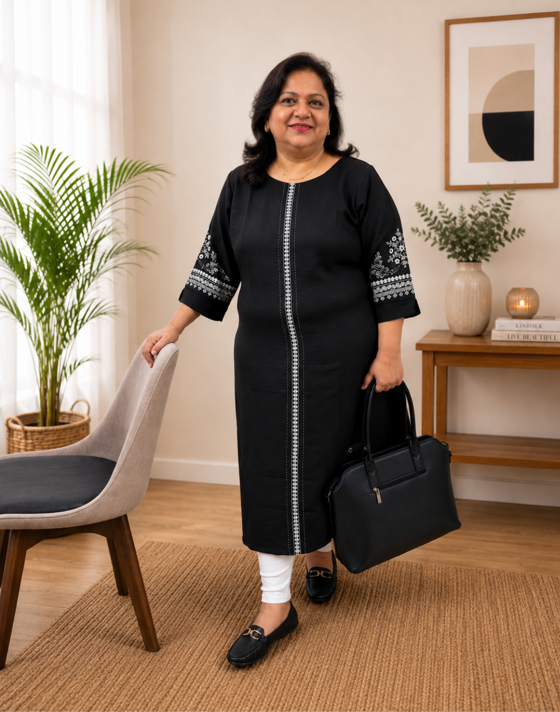 Khwaabh Black Grace Printed Straight Kurta