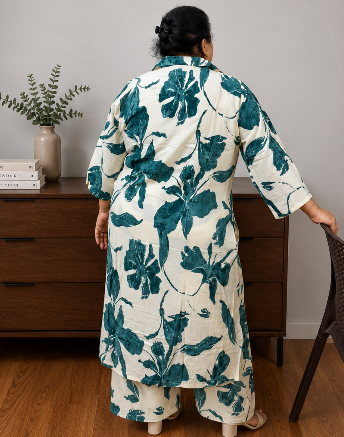 Khwaabh Ivory Floral Printed Shirt Kurta with Wide-Leg Pants Co-ord Set