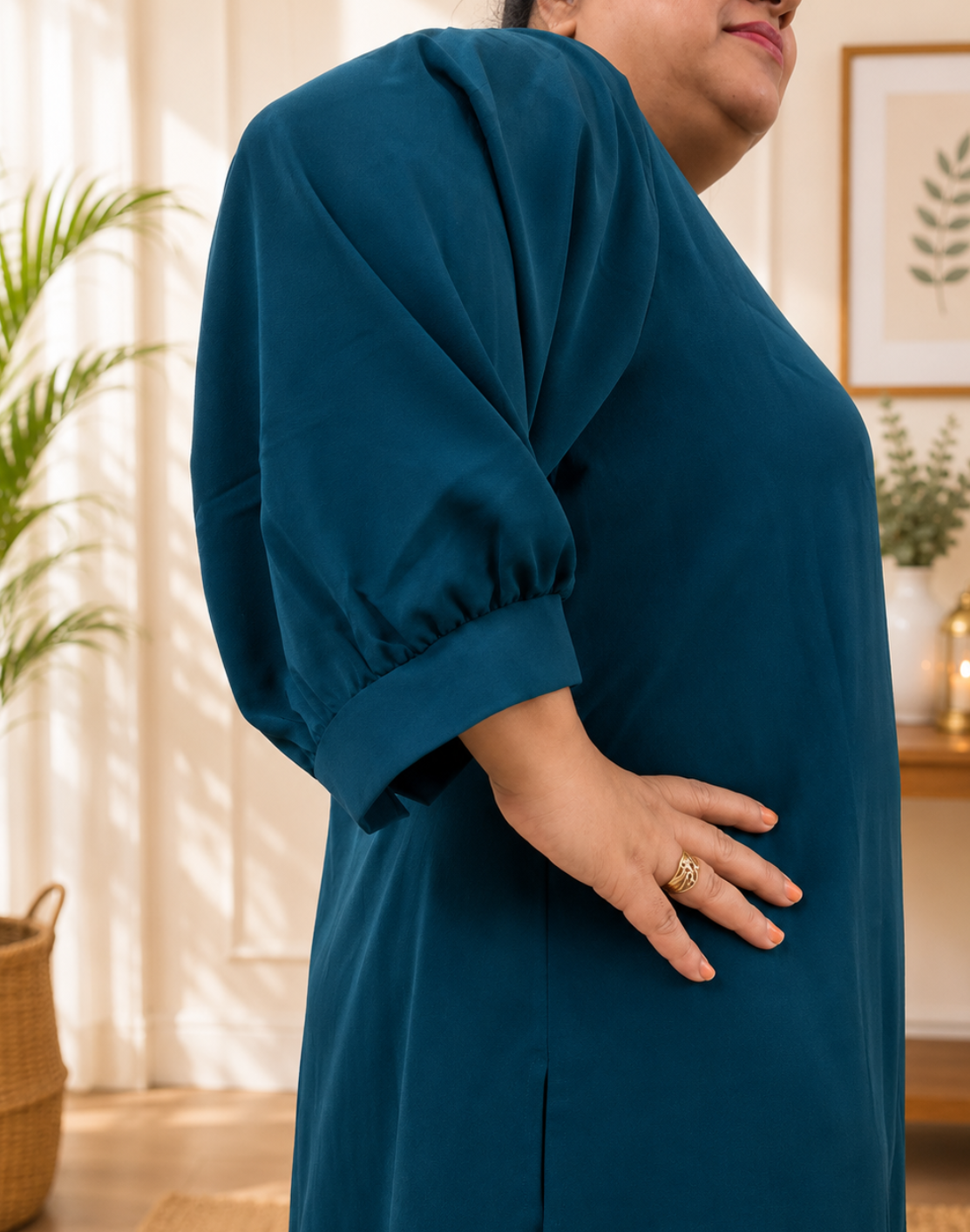 Khwaabh Teal Grace Solid Flare Kurta