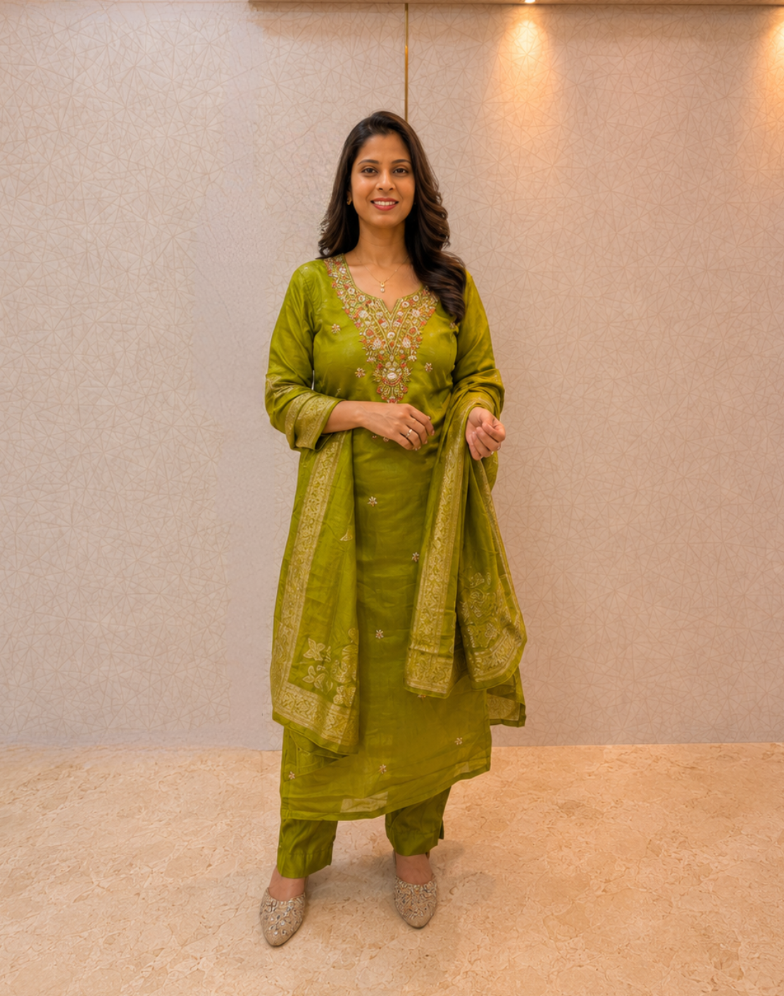 Aarohi – Green Silk 3-Piece Suit