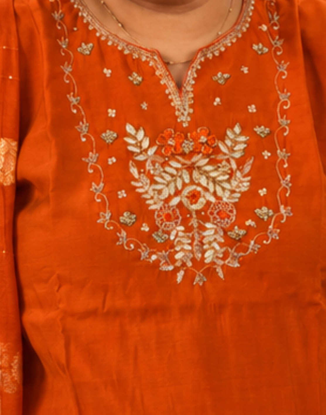 Khwaabh Rust Embroidered Straight Kurta with Pants & Banarasi Woven Dupatta
