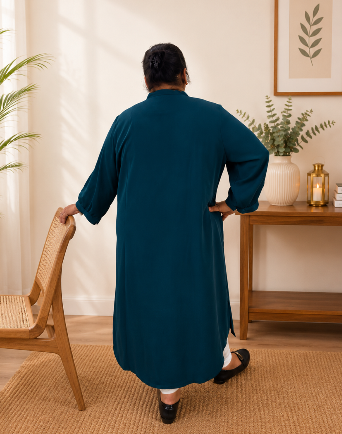 Khwaabh Teal Grace Solid Flare Kurta