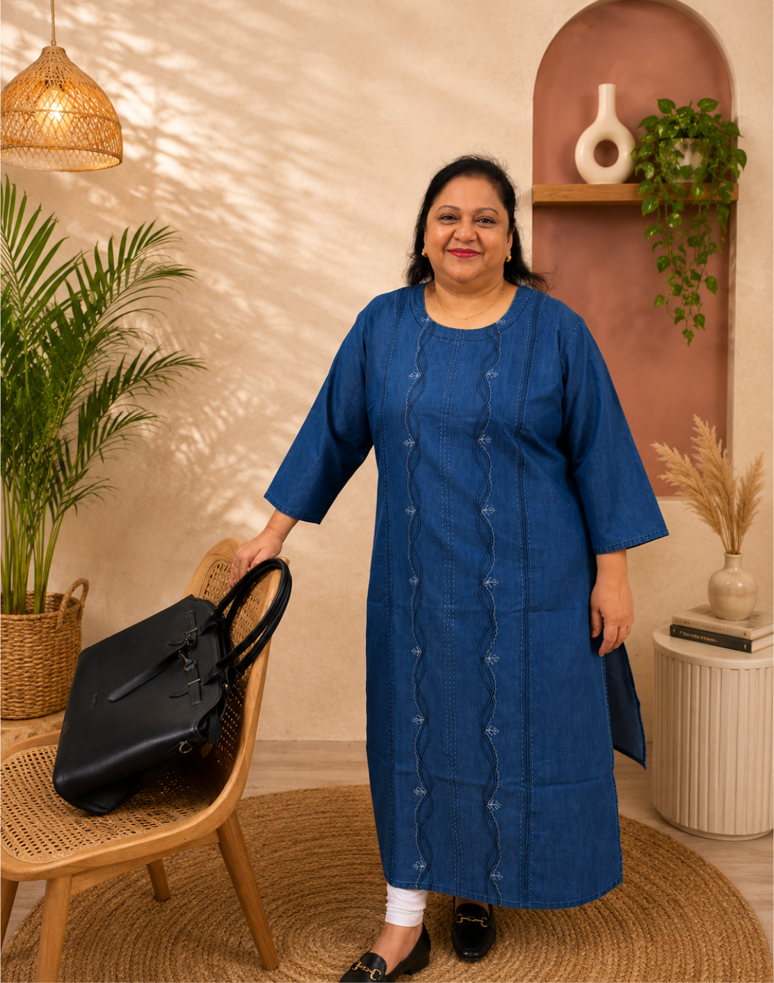 Khwaabh Embroidered Denim Cotton Straight Kurta