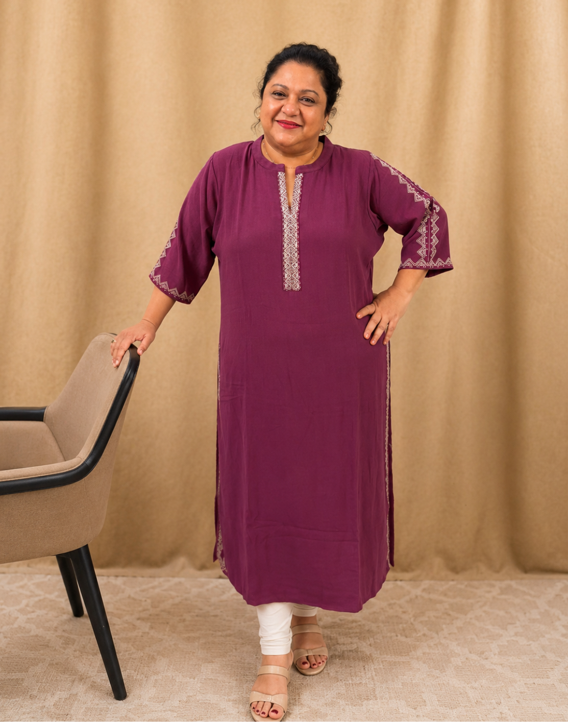 Khwaabh Plum Embroidered Straight Kurta