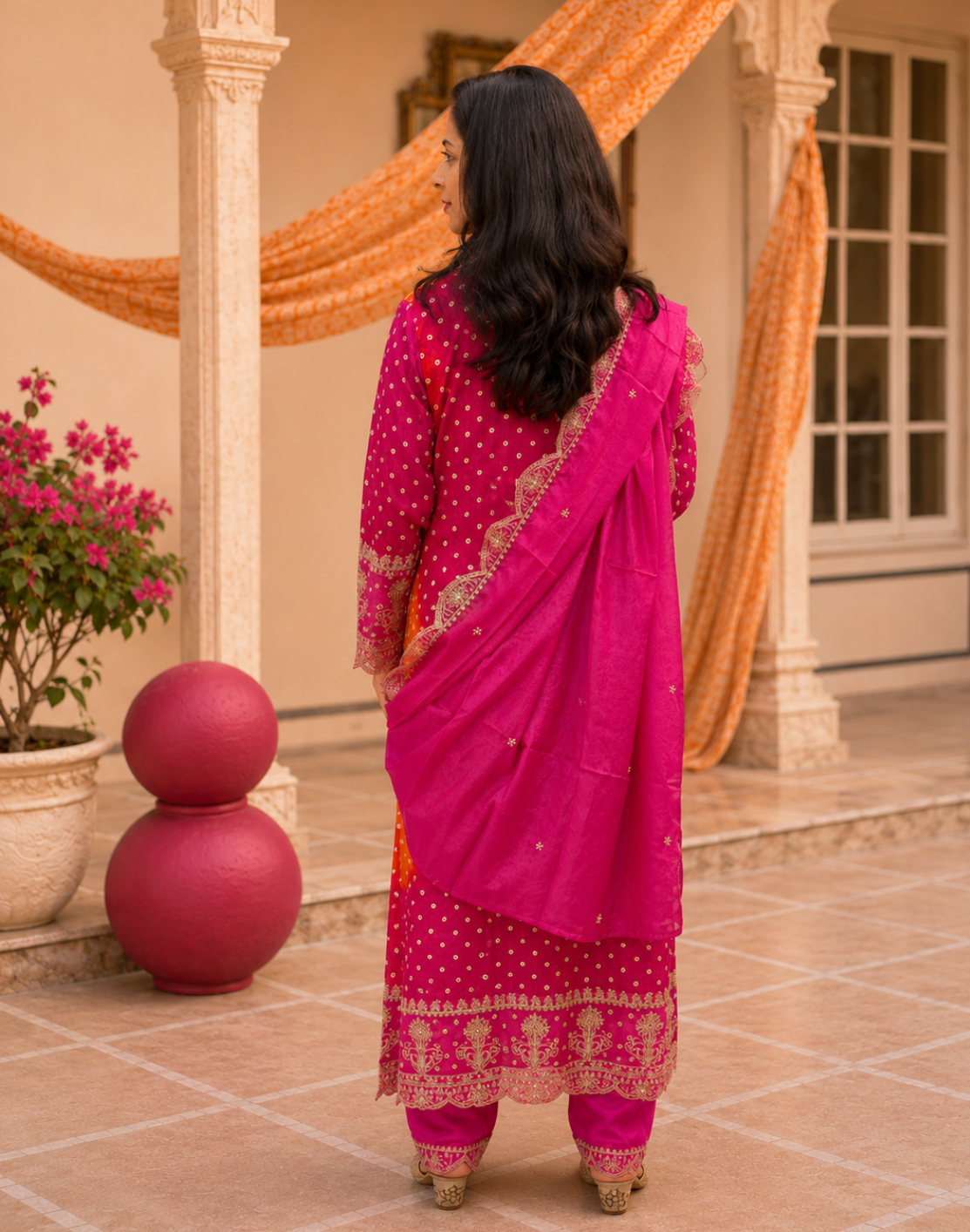 Khwaabh Kesariya Jaisalmer Silk Bandhani Kurta Set with Dupatta
