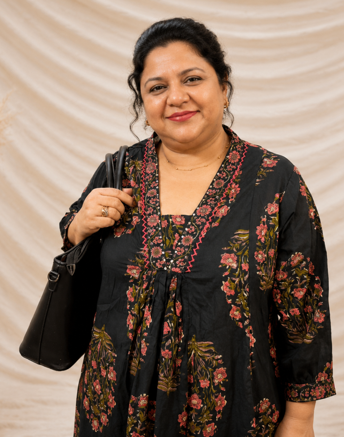 Khwaabh Black Floral Printed Anarkali Kurti