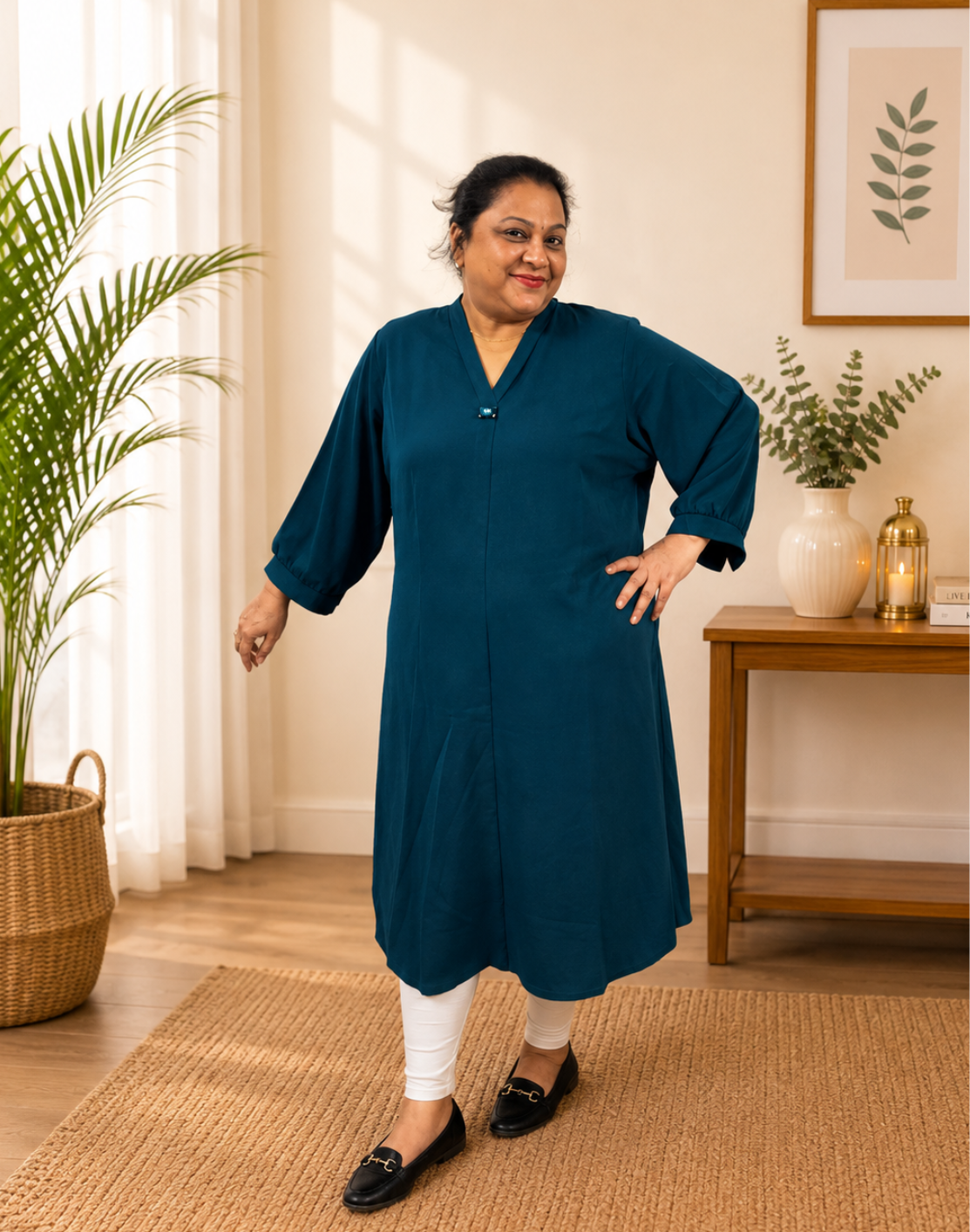 Khwaabh Teal Grace Solid Flare Kurta