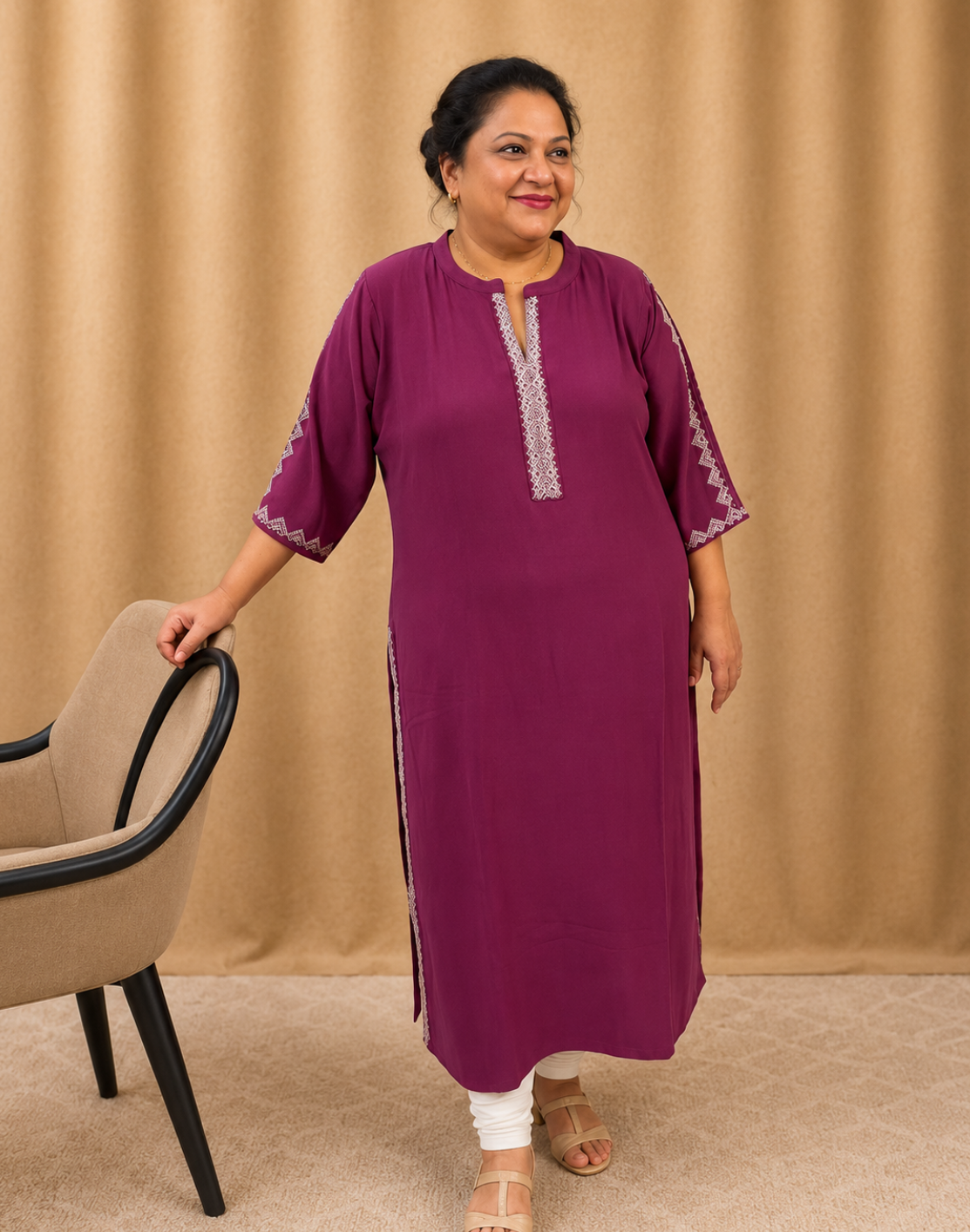 Khwaabh Plum Embroidered Straight Kurta