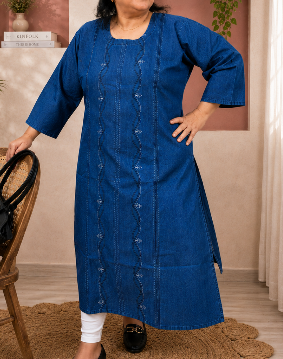 Khwaabh Embroidered Denim Cotton Straight Kurta