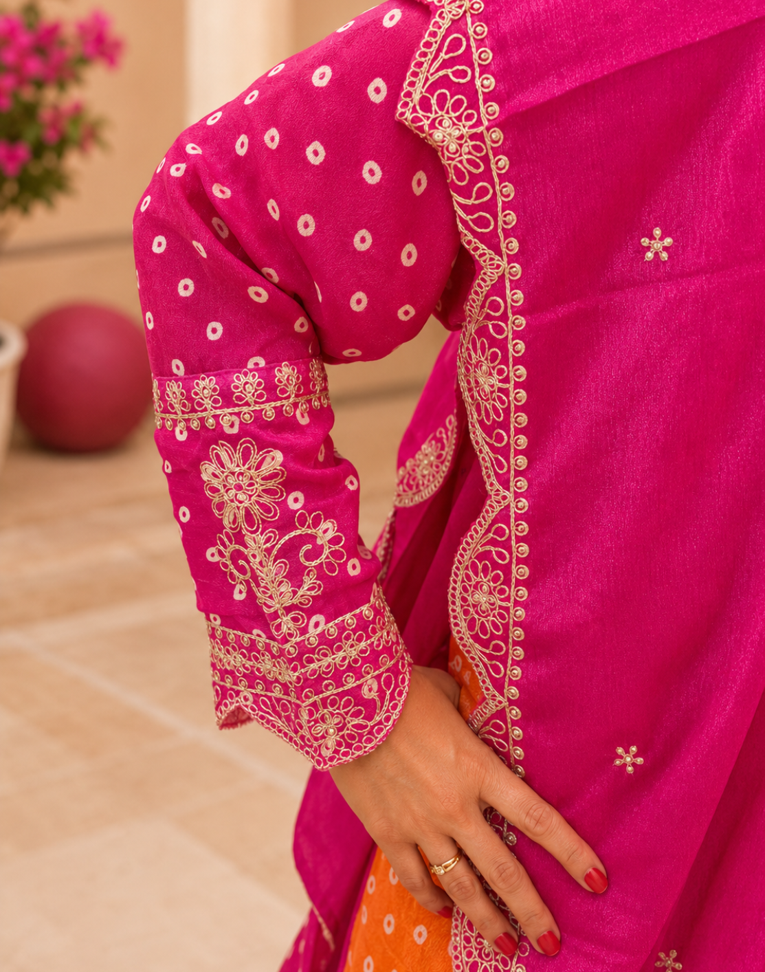 Khwaabh Kesariya Jaisalmer Silk Bandhani Kurta Set with Dupatta