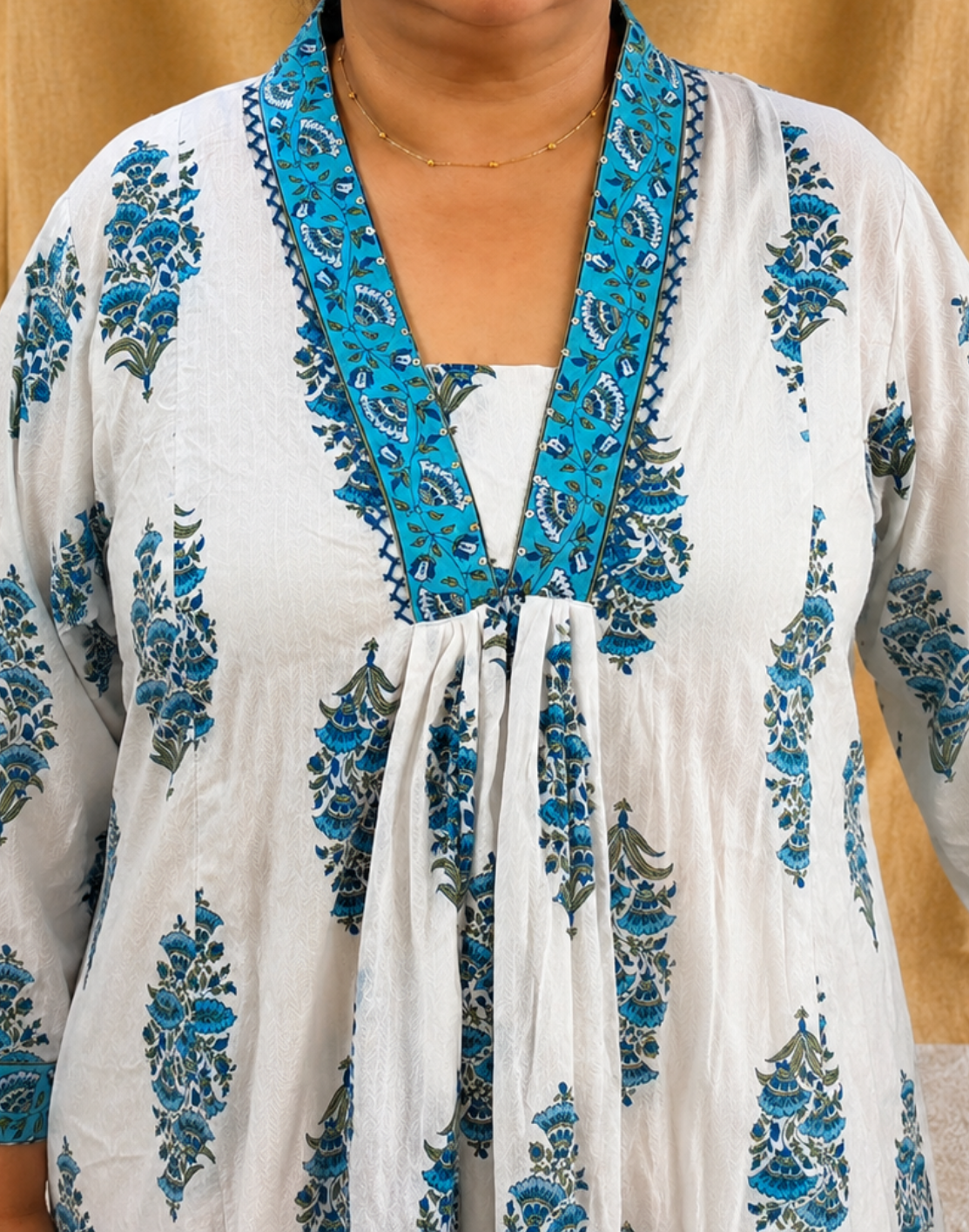 Khwaabh White & Turquoise Floral Printed Flared Kurti