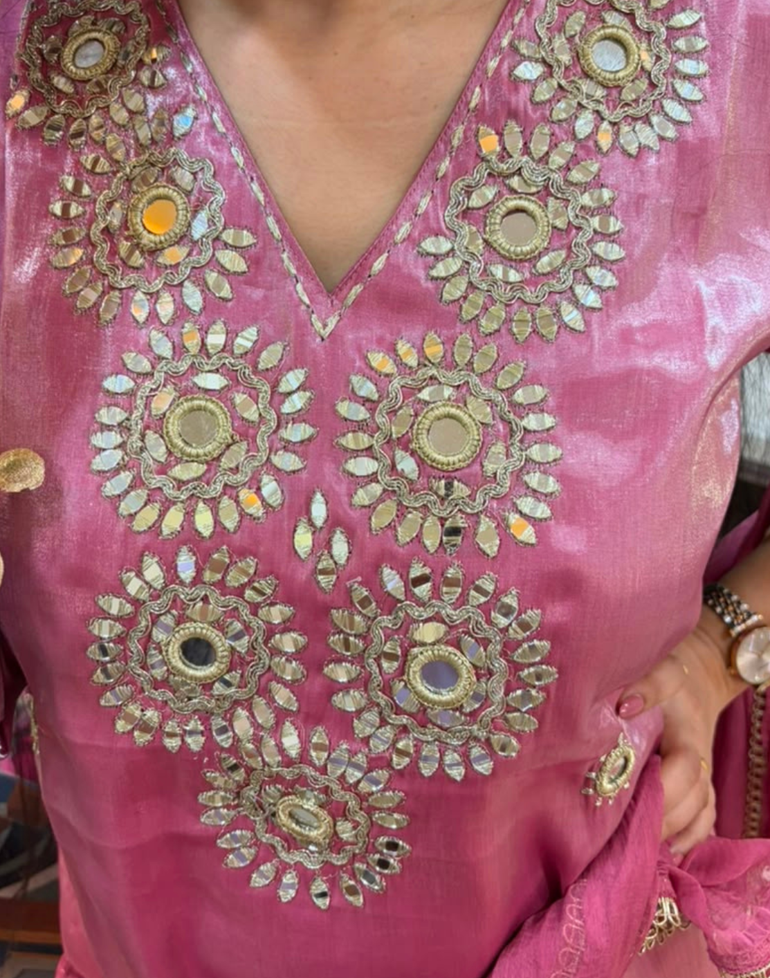 Pink Embroidered Salsa Silk 3-Piece Suit Set with Dupatta