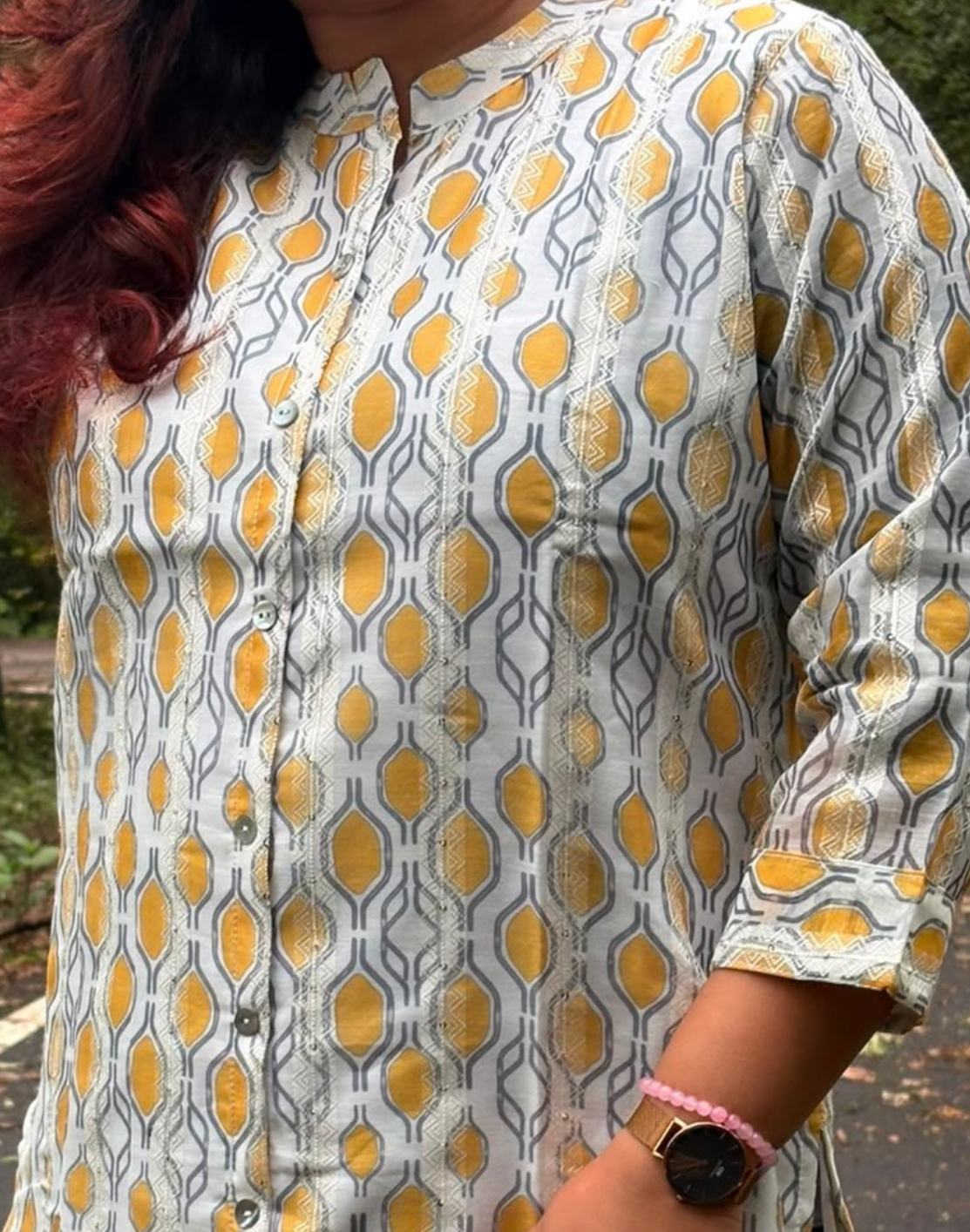 Khwaabh Ivory & Mustard Geometric Printed Straight Kurti