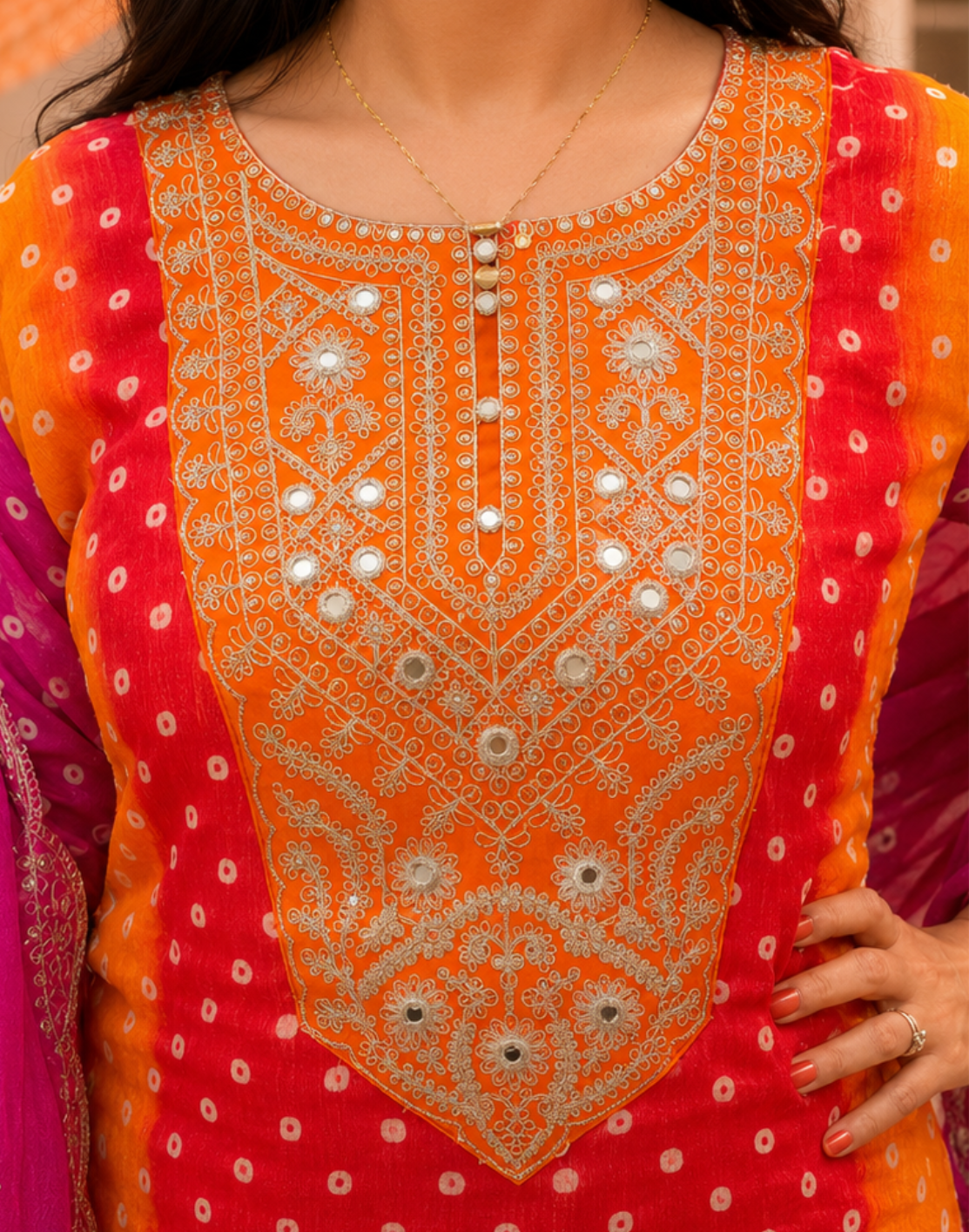 Khwaabh Kesariya Jaisalmer Silk Bandhani Kurta Set with Dupatta