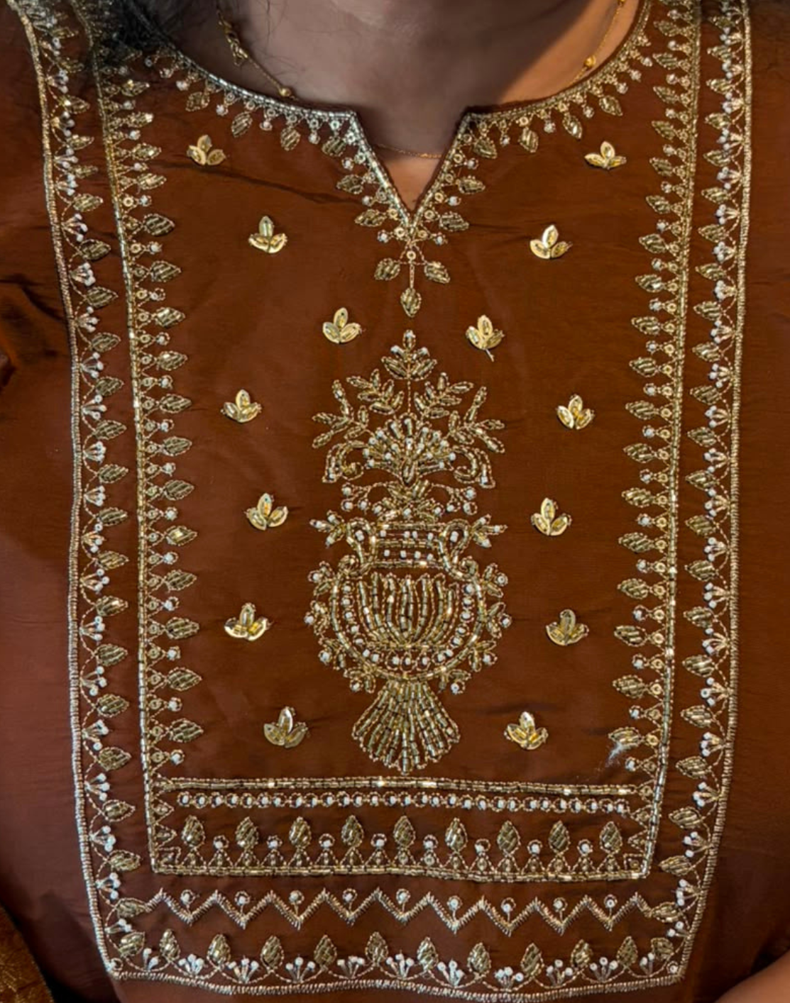 Khwaabh Brown Silk Embroidered Kurta with Pants & Woven Dupatta Set