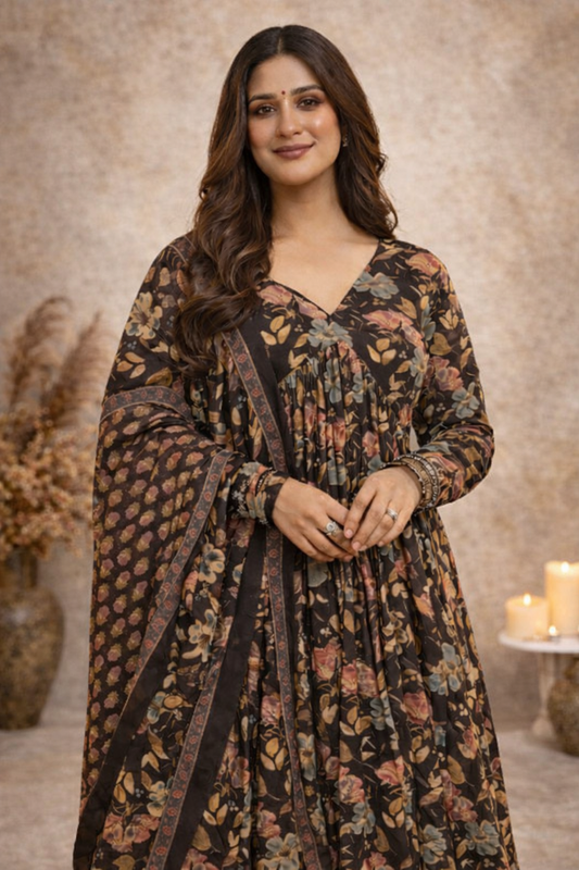 Women’s Floral Printed Anarkali Kurta Set with Dupatta | Soft Lightweight Fabric | Elegant Ethnic Wear for Festive, Casual & Occasion Wear